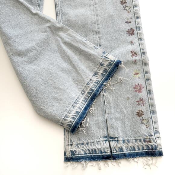 DESIGUAL Flower Embroidered Wide Leg Slit Hem Jeans Size 14 NWT - Picture 9 of 14